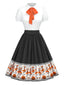 [Prévente] Robe multicolore col noué squelette dansant d'Halloween des années 1950