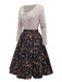 Pré-vente] Robe trapèze motif d'élan de Noël beige en maille torsadée des années 1950