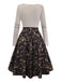 Pré-vente] Robe trapèze motif d'élan de Noël beige en maille torsadée des années 1950