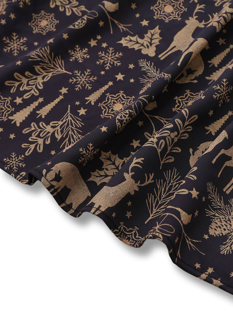 Pré-vente] Robe trapèze motif d'élan de Noël beige en maille torsadée des années 1950