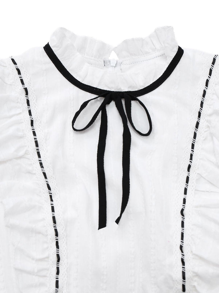 [Prévente] Combinaison à carreaux en coton col à volants et nœud des années 1930