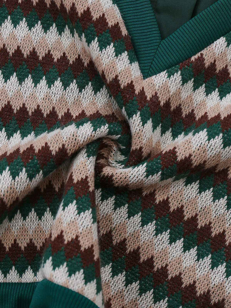 [Pré-vente] 2PCS Chemisier en tricot vert à carreaux et jupe années 1960