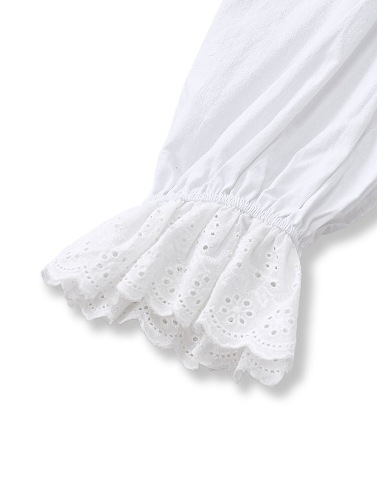 [Prévente] Chemisier blanche à manches bouffantes et nœud années 1960