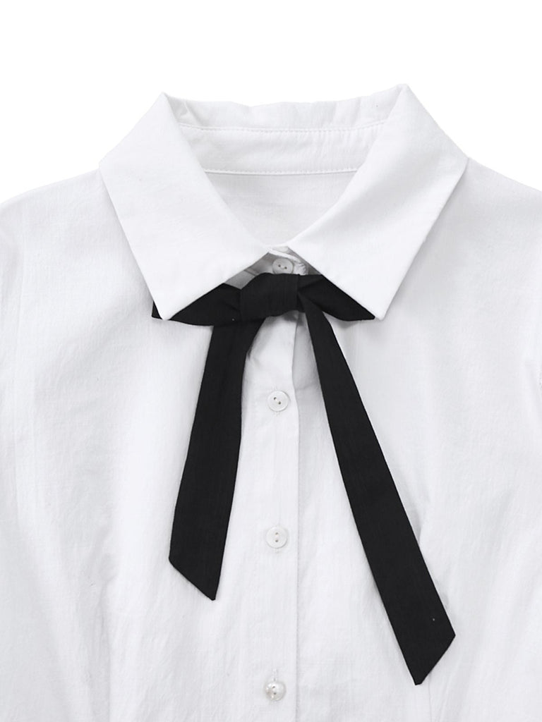 [Prévente] Chemisier blanche à manches bouffantes et nœud années 1960