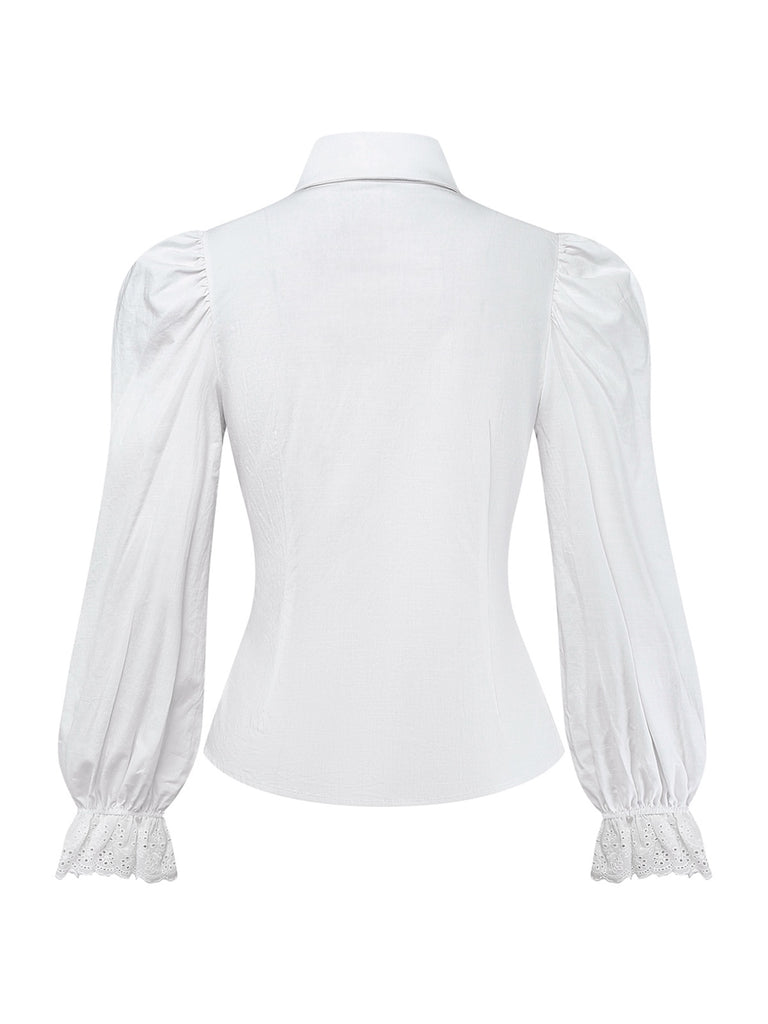 Chemisier blanche à manches bouffantes et nœud années 1960