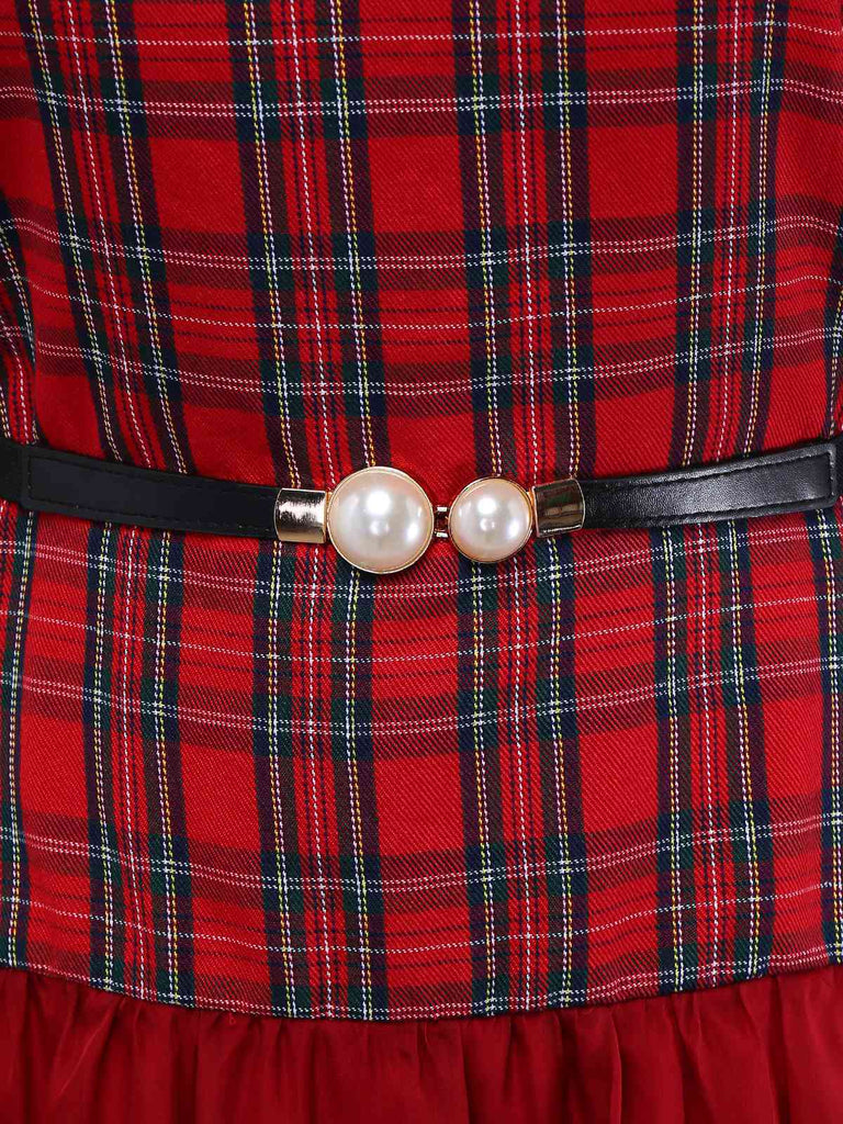 [Prévente] Robe rouge à carreaux en patchwork de maille années 1940