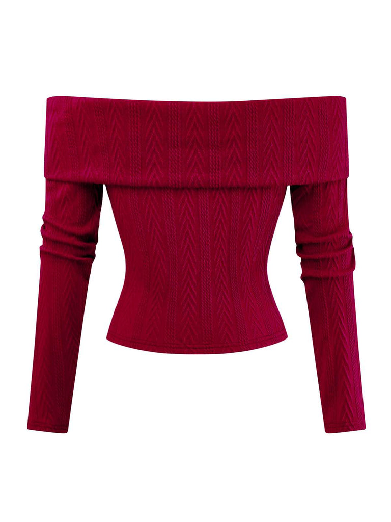 [Prévente] Pull tricoté rouge à épaules dénudées années 1950