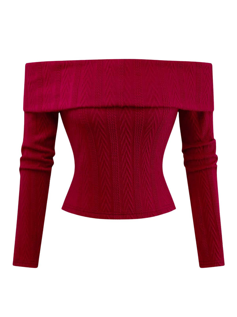 [Prévente] Pull tricoté rouge à épaules dénudées années 1950