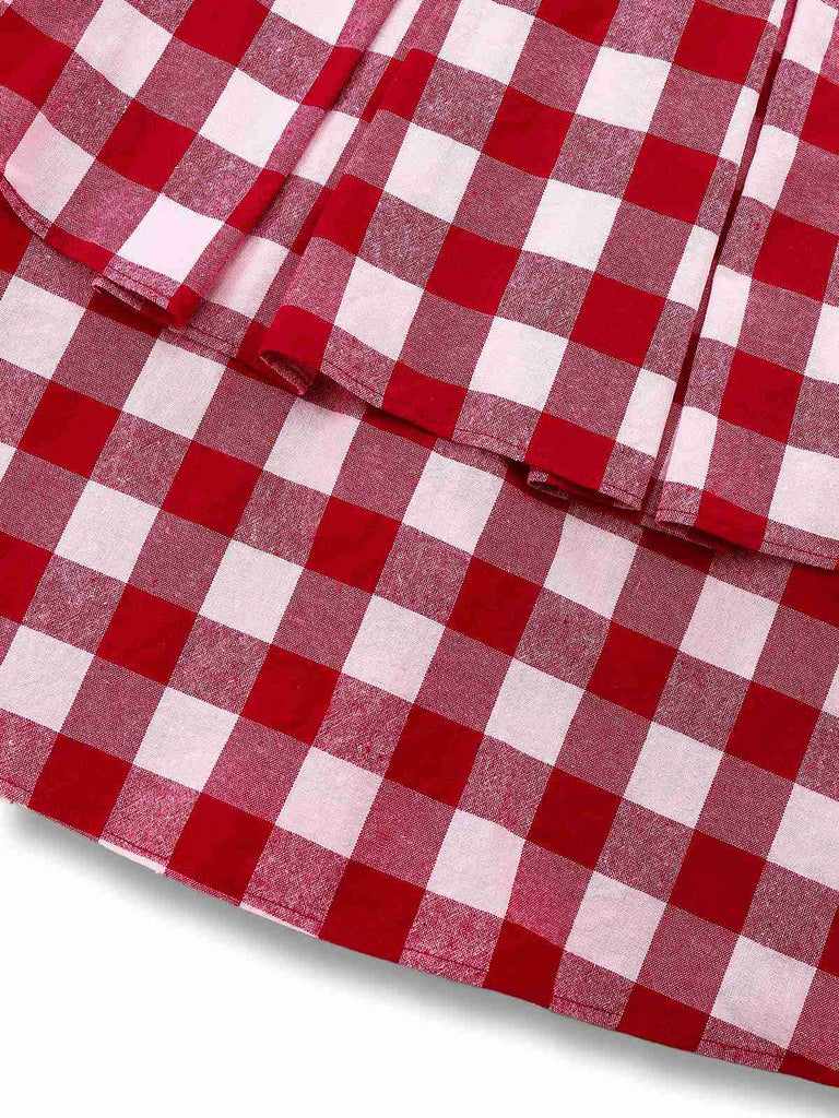 [Prévente] Robe rouge à carreaux en coton tricoté col cœur des années 1950