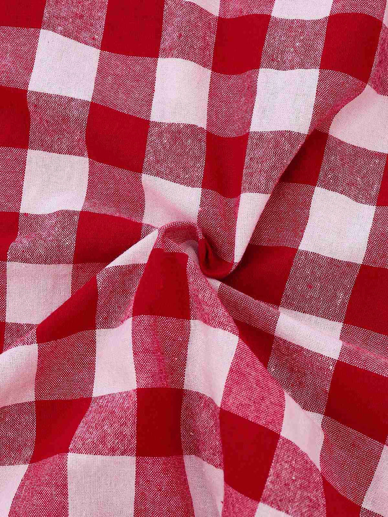 [Prévente] Robe rouge à carreaux en coton tricoté col cœur des années 1950