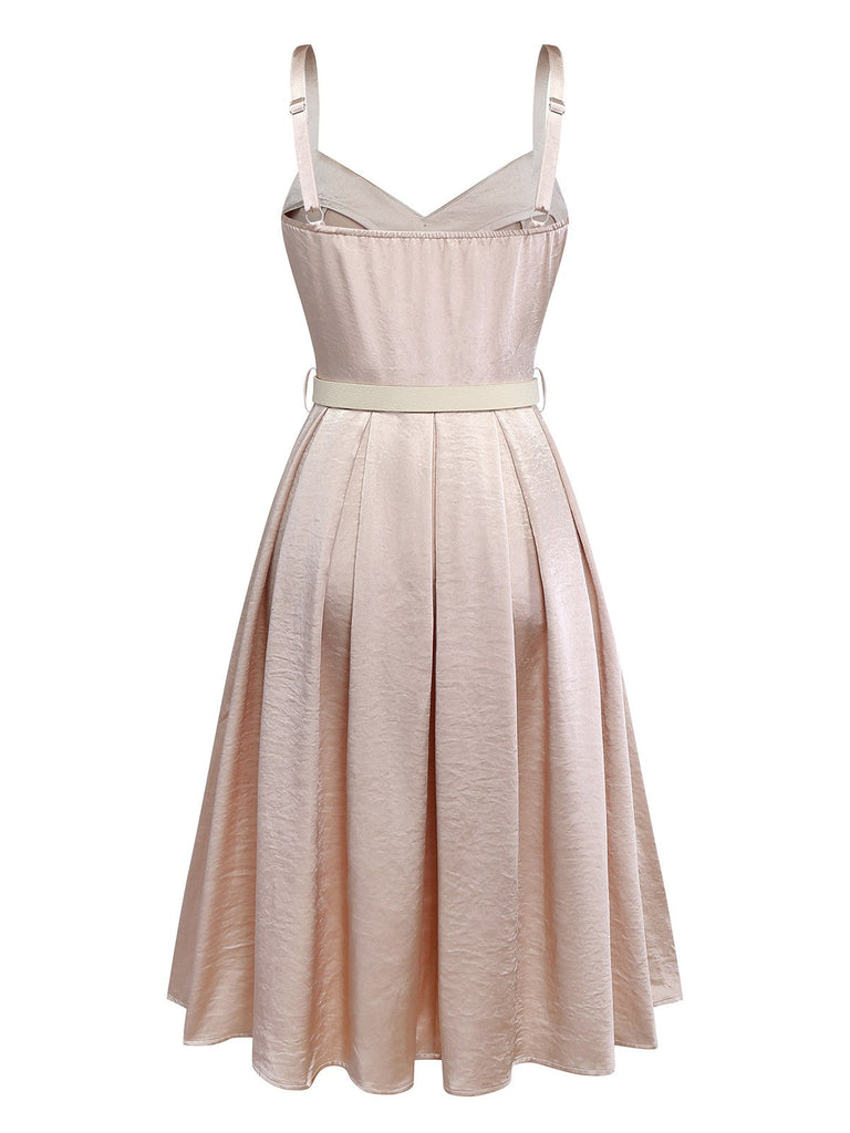 [Pré-vente] Robe plissée à la taille champagne en satin nacré années 1950