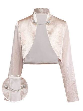 [Prévente] Veste courte champagne en satin à chaîne de perles années 1950