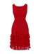 [Pré-vente] Robe de soirée rouge à volants col bateau en dentelle pailletée des années 1930