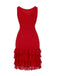 [Pré-vente] Robe de soirée rouge à volants col bateau en dentelle pailletée des années 1930