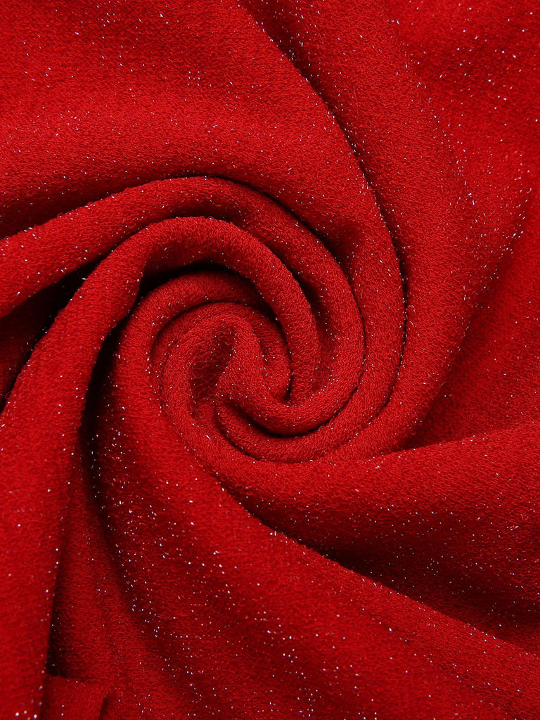 [Pré-vente] Robe de soirée rouge à volants col bateau en dentelle pailletée des années 1930