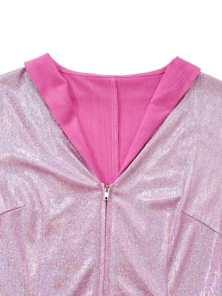 [Pré-vente] Combinaison à jambes larges rose à franges clignotantes années 1970