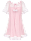 [Prévente] Chemise de nuit rose tulle volants peluche années 40