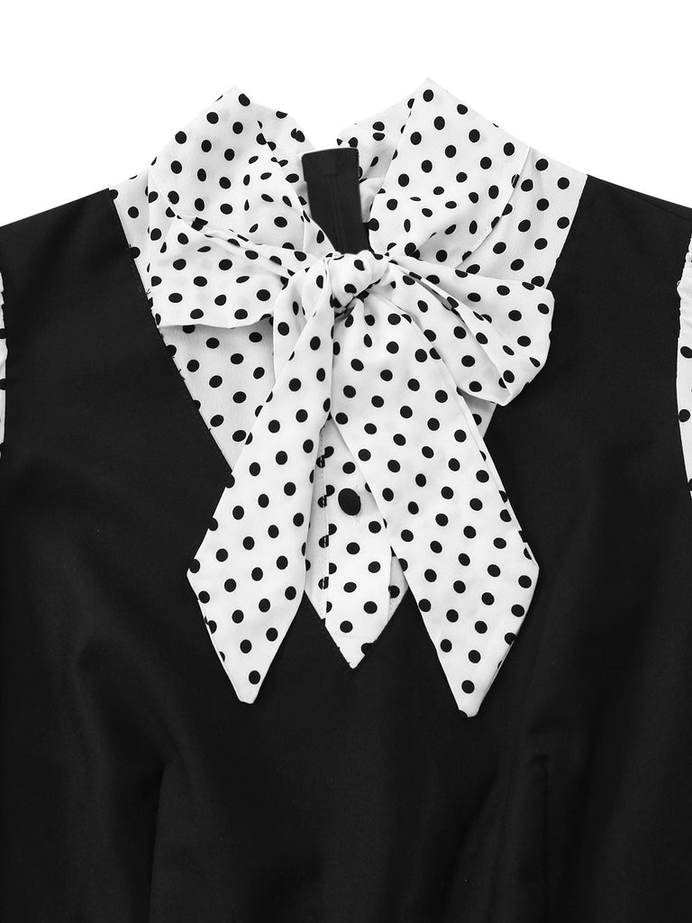 [Pré-vente] Combinaison fausse deux pièces noire à pois avec col cravate années 1940