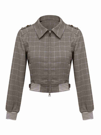 [Prévente] Veste courte col chemise pied-de-poule marron avec cravate années 1950