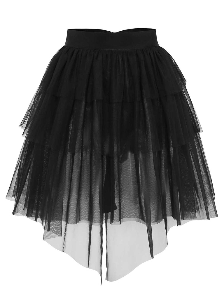 [Prévente] Jupe noire superposée à nœud en maille des années 1960