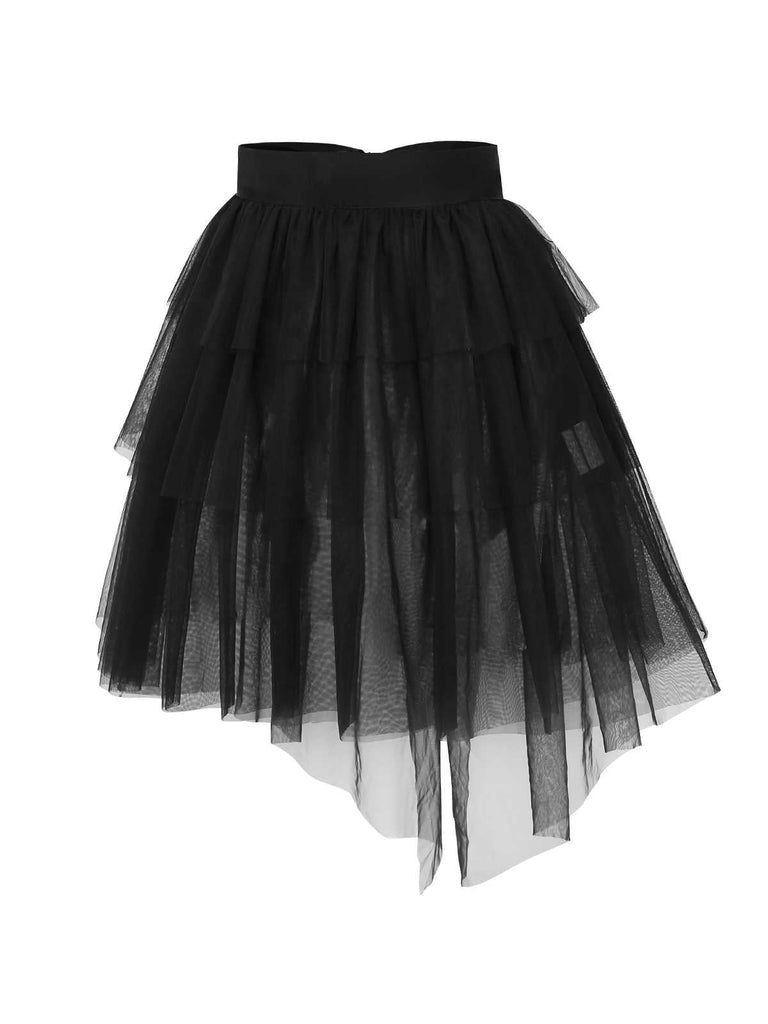 [Prévente] Jupe noire superposée à nœud en maille des années 1960