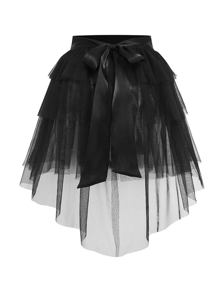 [Prévente] Jupe noire superposée à nœud en maille des années 1960