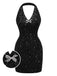 [Pré-vente] Robe crayon noire dos nu à paillettes et nœud des années 1960