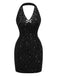 [Prévente] 2PCS robe dos nu à paillettes noires et jupe en maille des années 60