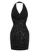 [Pré-vente] Robe crayon noire dos nu à paillettes et nœud des années 1960