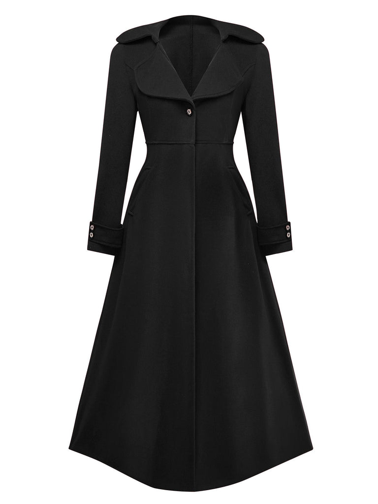 Manteau long à col cranté large en fausse laine des années 1940