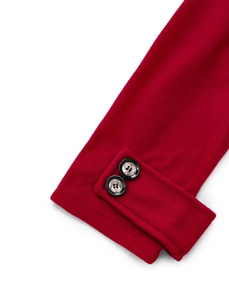 [Prévente] Manteau long col cranté large en fausse laine rouge des années 1940