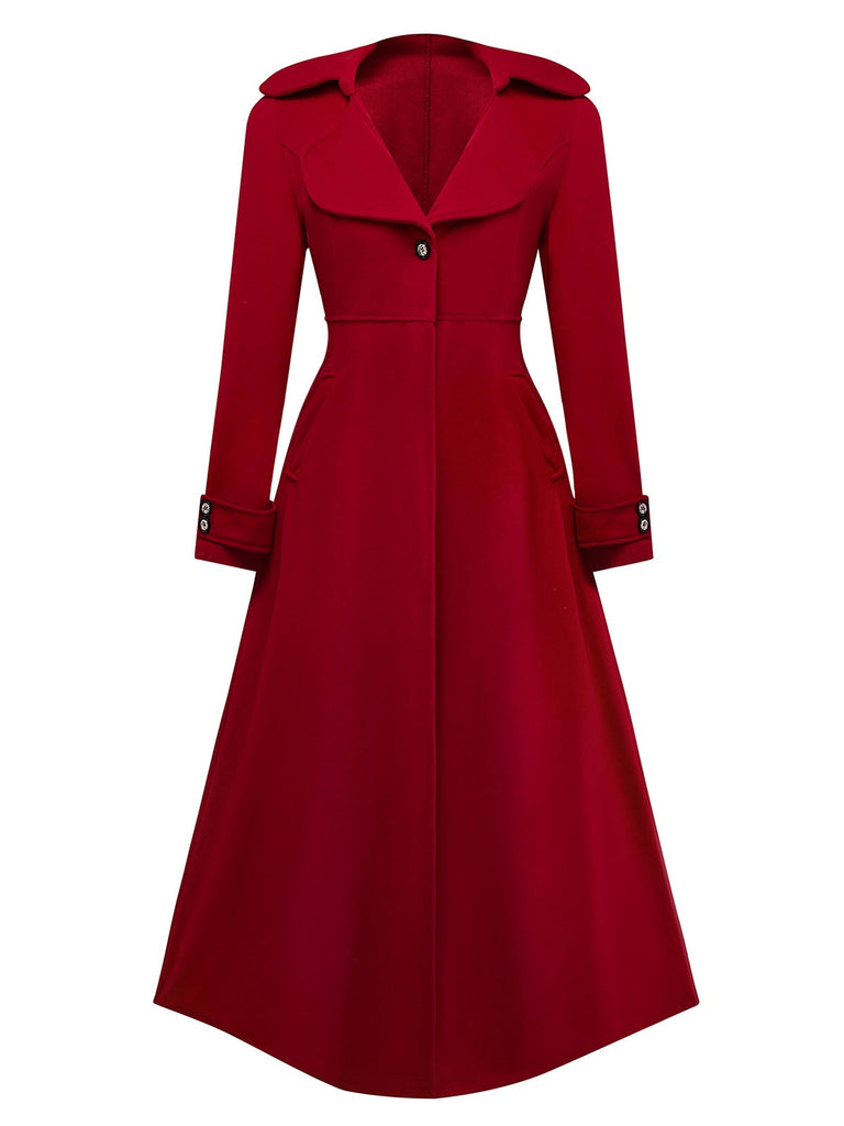 Manteau long à col cranté large en fausse laine des années 1940