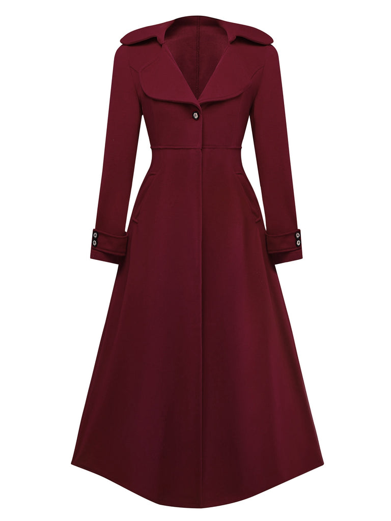 Manteau long à col cranté large en fausse laine des années 1940