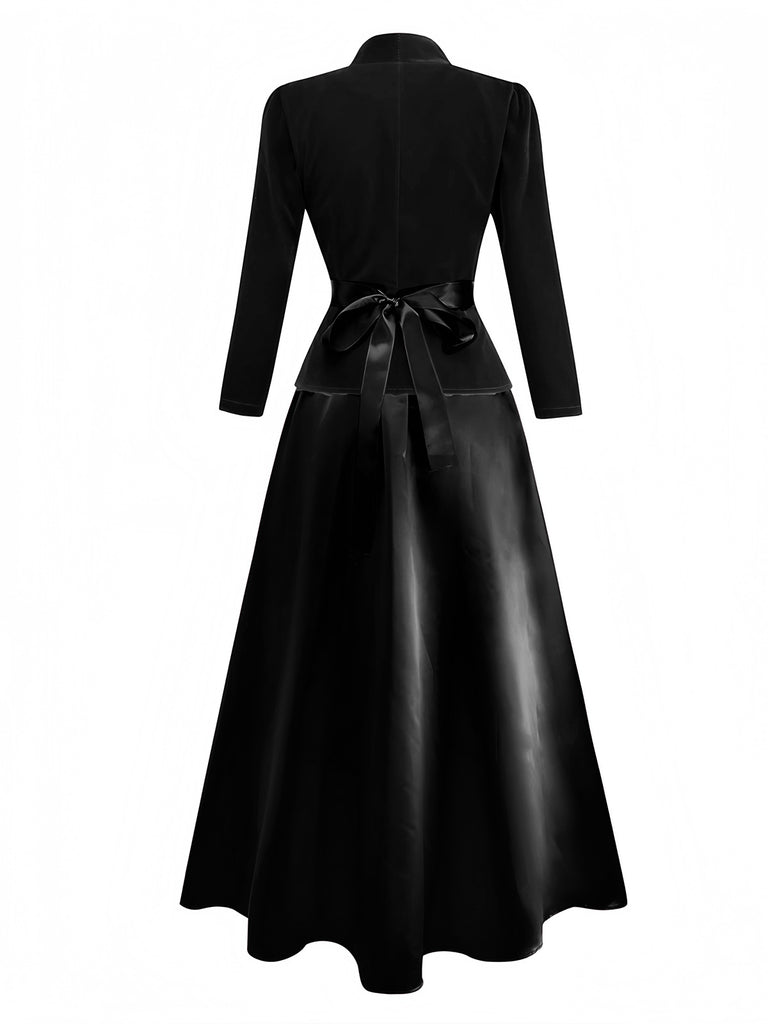 2PCS Veste en velours à col en V et jupe vin rouge années 1940