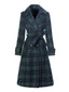 Manteau long vert à carreaux Blackwatch col cranté des années 1940