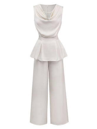 2PCS Haut et pantalon beiges à col bénitier sans manches, style années 1950