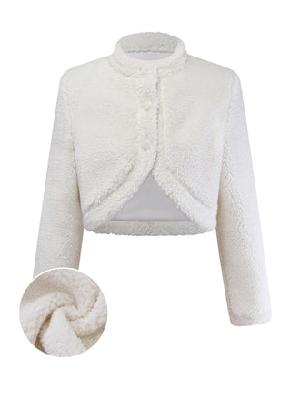 [Prévente] Veste blanche à col montant en fausse laine années 60