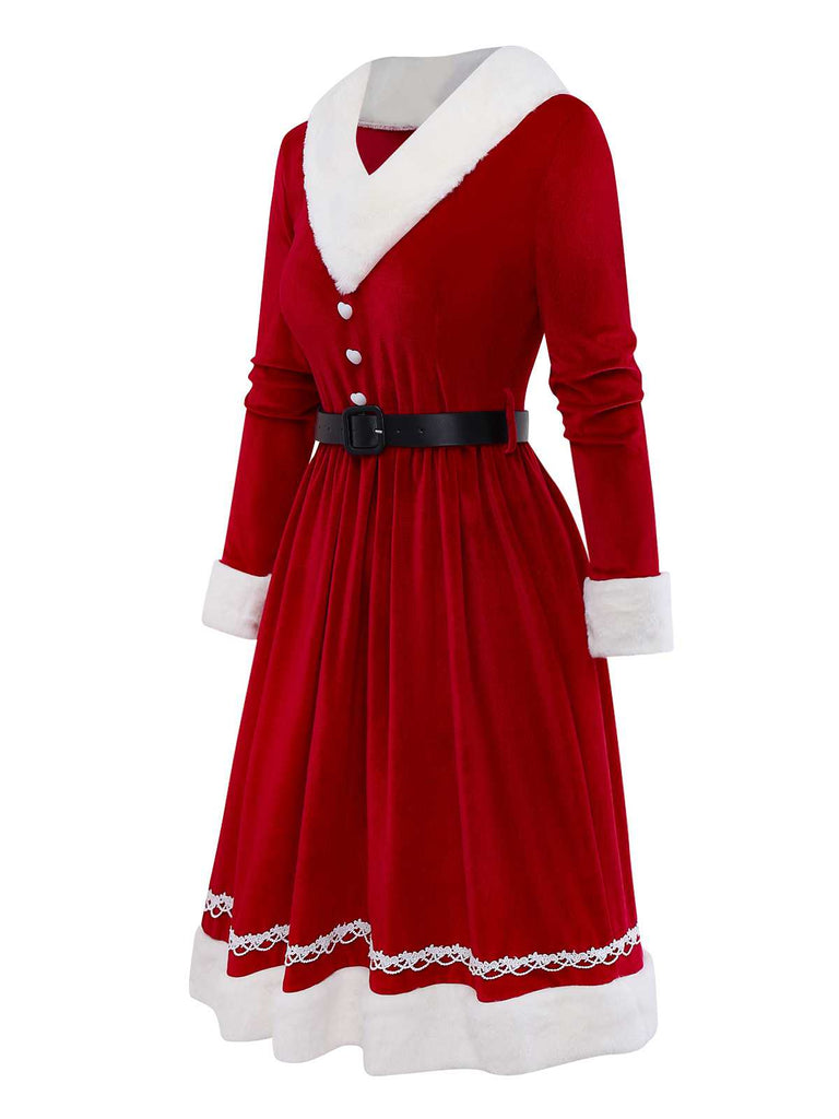 [Pré-vente] Robe de Noël en velours pelucheux et ceinture années 1950