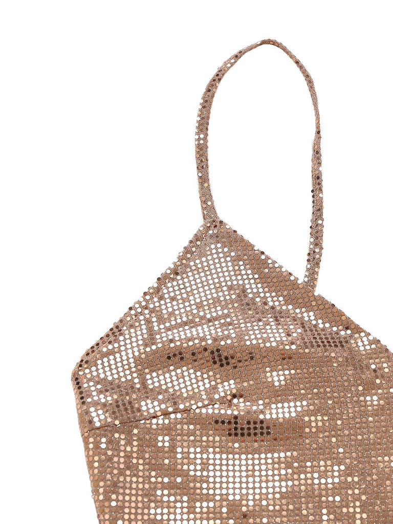 [Prévente] Robe marron à paillettes dos creux à bretelles années 1920