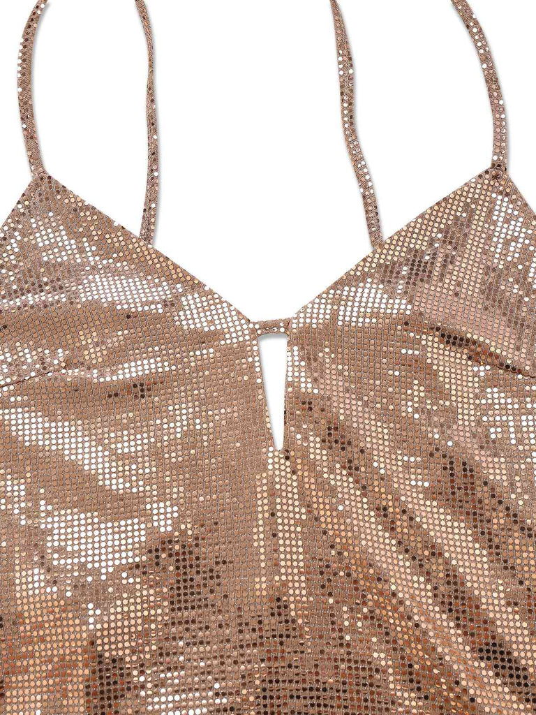 [Prévente] Robe marron à paillettes dos creux à bretelles années 1920