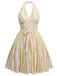 [Pré-vente] [Grande taille] Robe plissée dos nu à nœud et nœud doré champagne des années 50