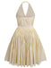 [Pré-vente] [Grande taille] Robe plissée dos nu à nœud et nœud doré champagne des années 50