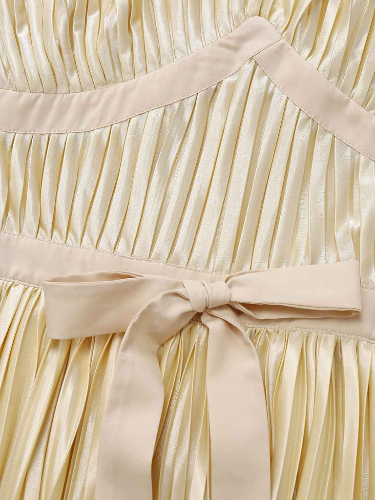 [Pré-vente] [Grande taille] Robe plissée dos nu à nœud et nœud doré champagne des années 50