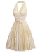 [Pré-vente] [Grande taille] Robe plissée dos nu à nœud et nœud doré champagne des années 50
