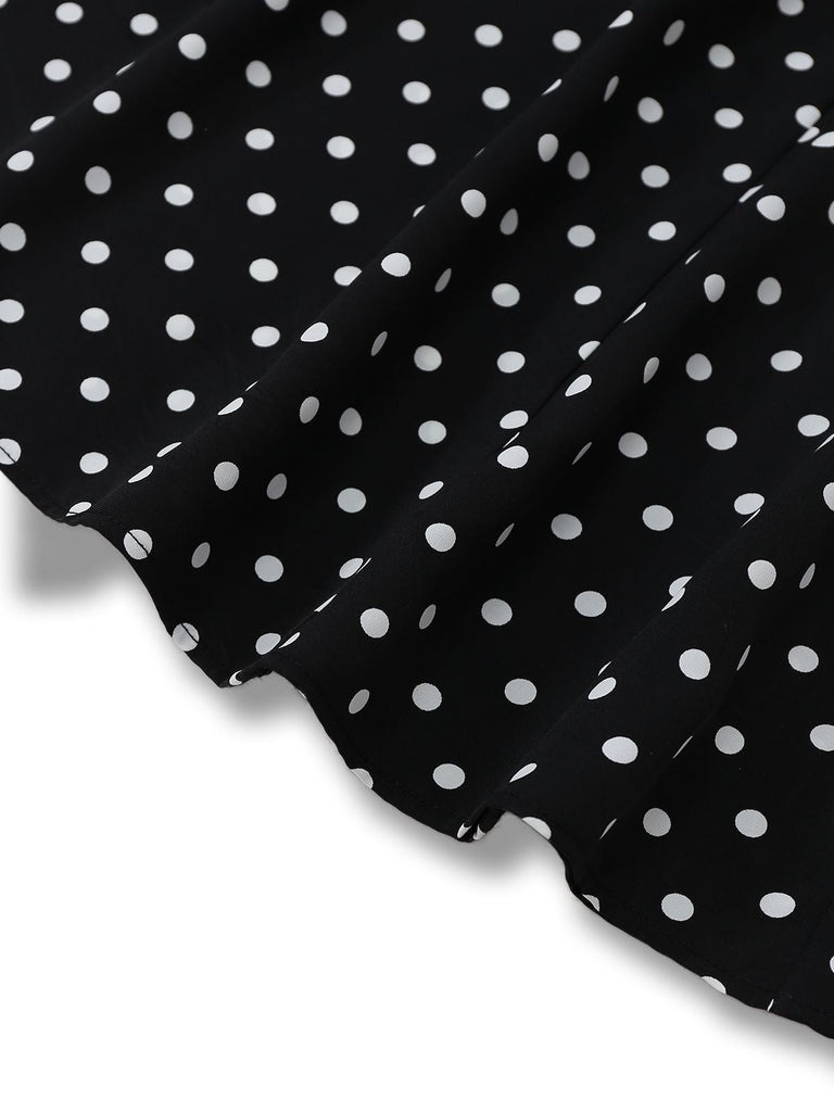 [Prévente] Robe noire à pois patchwork en dentelle manches évasées des années 1930