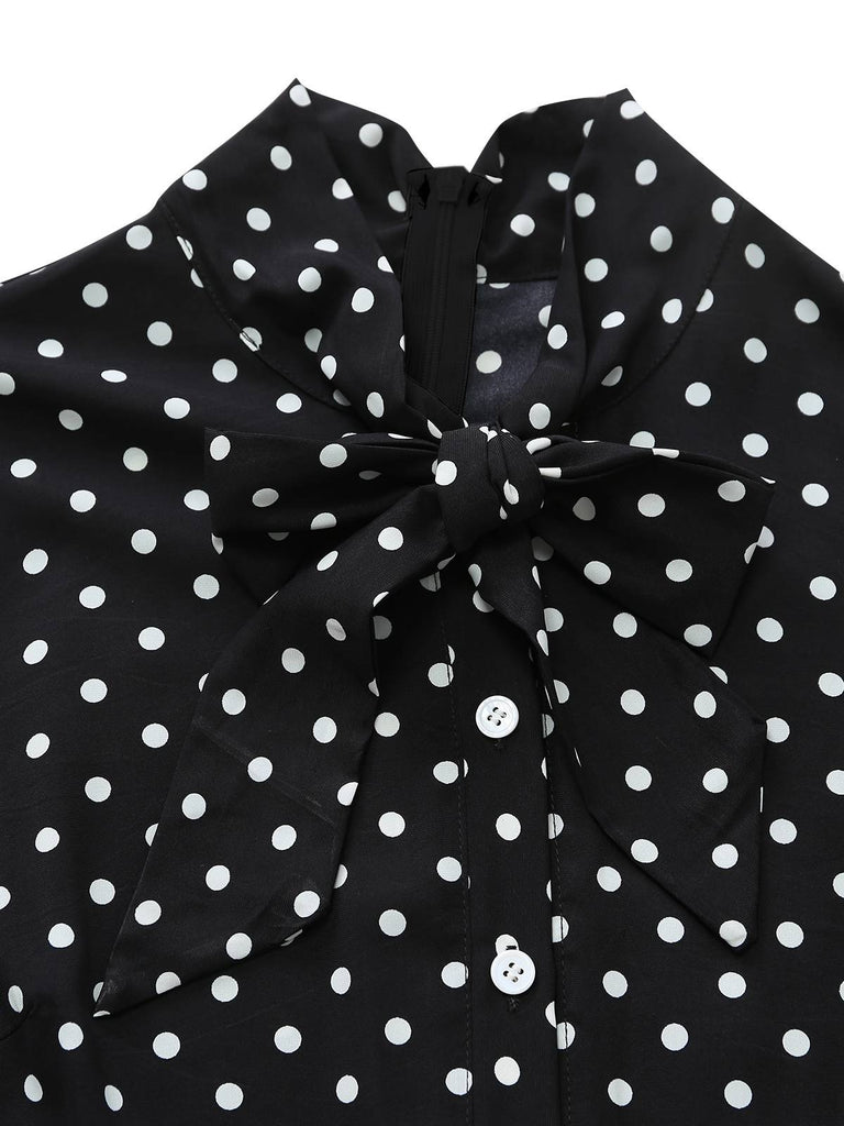 [Pré-vente] Combinaison col noué à pois patchwork noire des années 1950