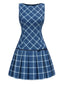[Prévente] Robe en tartan plissée bleue à nœud des années 1960