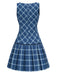 [Prévente] Robe en tartan plissée bleue à nœud des années 1960