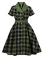 Robe à carreaux vichy avec ceinture et revers boutonnés des années 1950