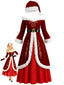 Robe de Noël rouge en velours et fausse fourrure des années 1930